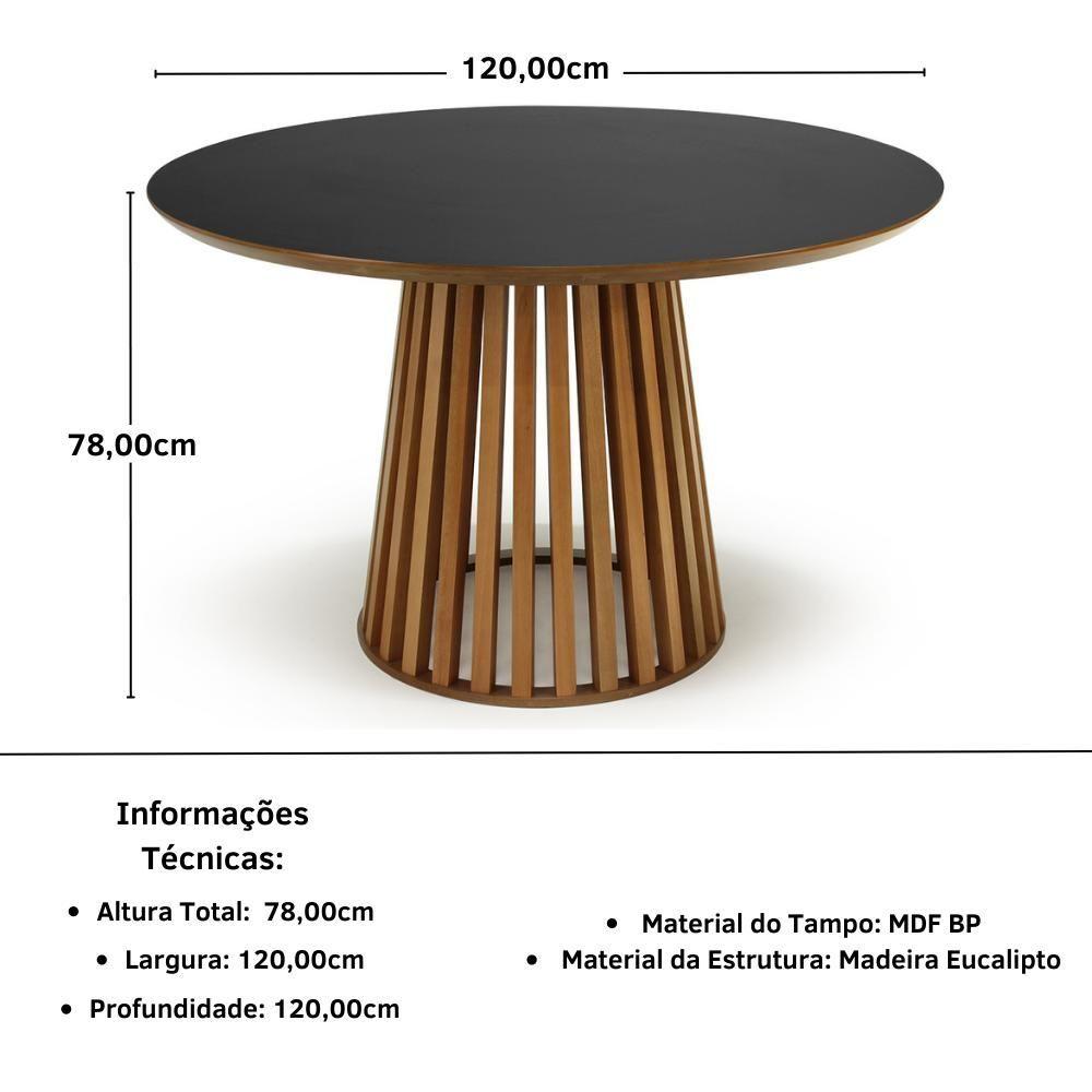 Conjunto Mesa De Jantar Redonda Luana Amadeirada Preta 120cm Com 4 Cadeiras Eames Eiffel - Turquesa