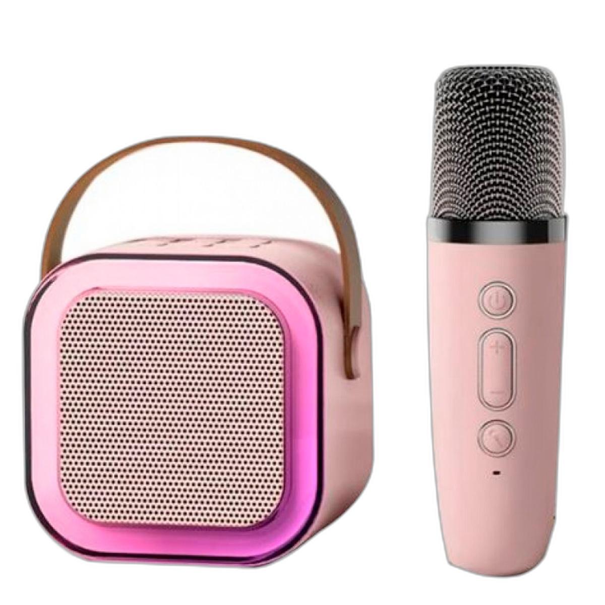 Miniatura Caixa Som Karaokê Portátil Bluetooth Microfone Sem Fio Luz