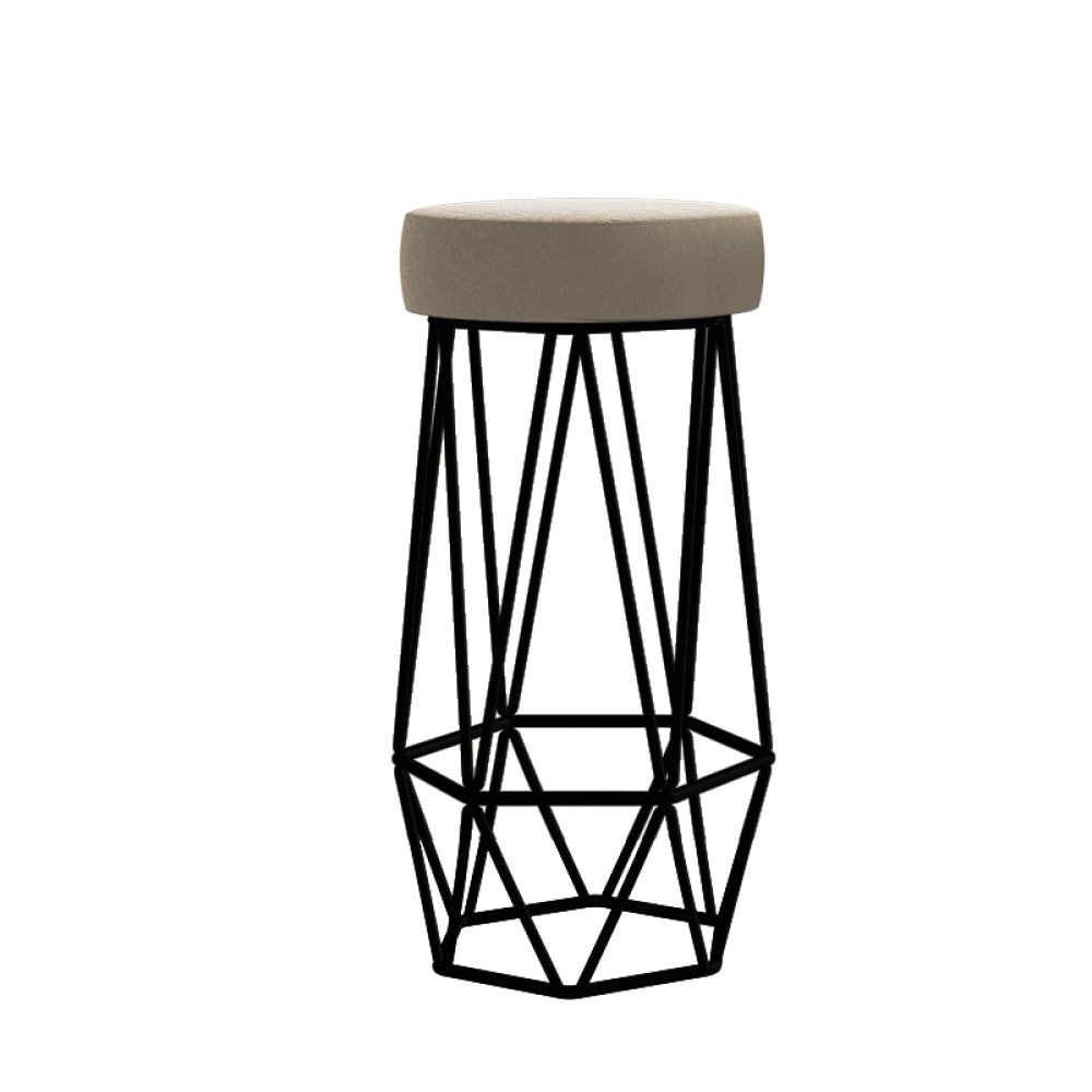 Miniatura Banqueta Com Encosto Mhara Hexágono Cozinha Bar Ferro Preto Suede Bege - Amey Decor