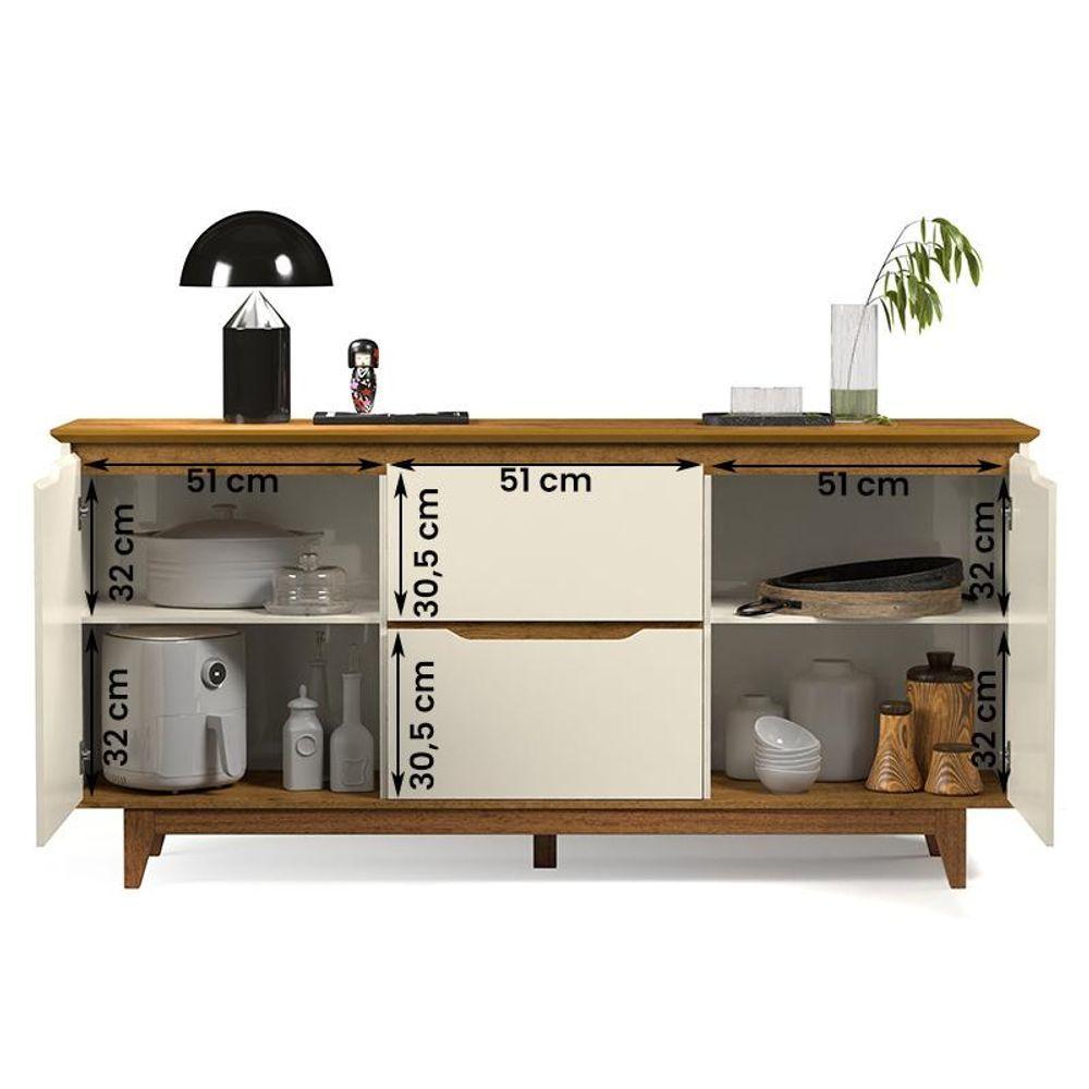 Miniatura Aparador Buffet Flow 2 Portas 2 Gavetas Pés Madeira Maciça Off White/freijo Off White/freijo