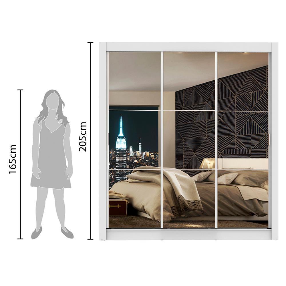 Guarda Roupa Mônaco 3 Portas de Correr Espelho Branco Madesa