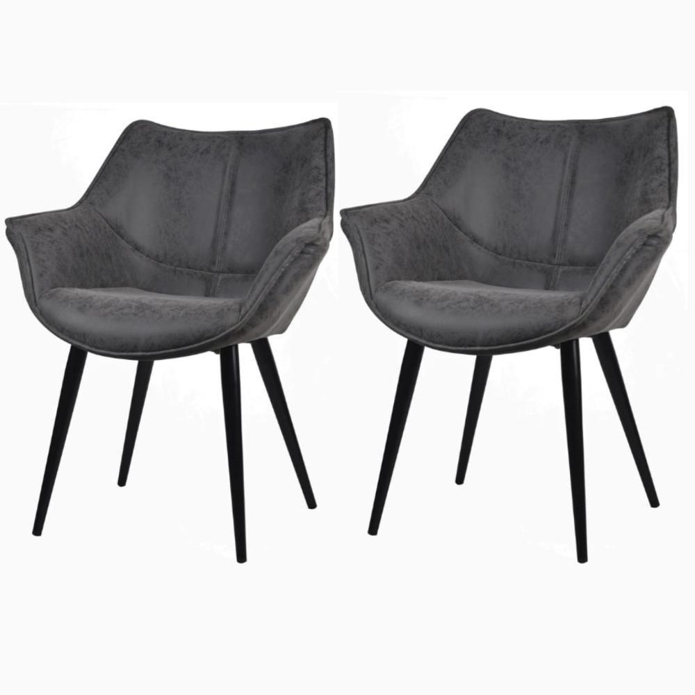 Miniatura Kit 2 Cadeiras Com Braços Cecilia Rivatti Revestida Em Pu Preto Base Aço