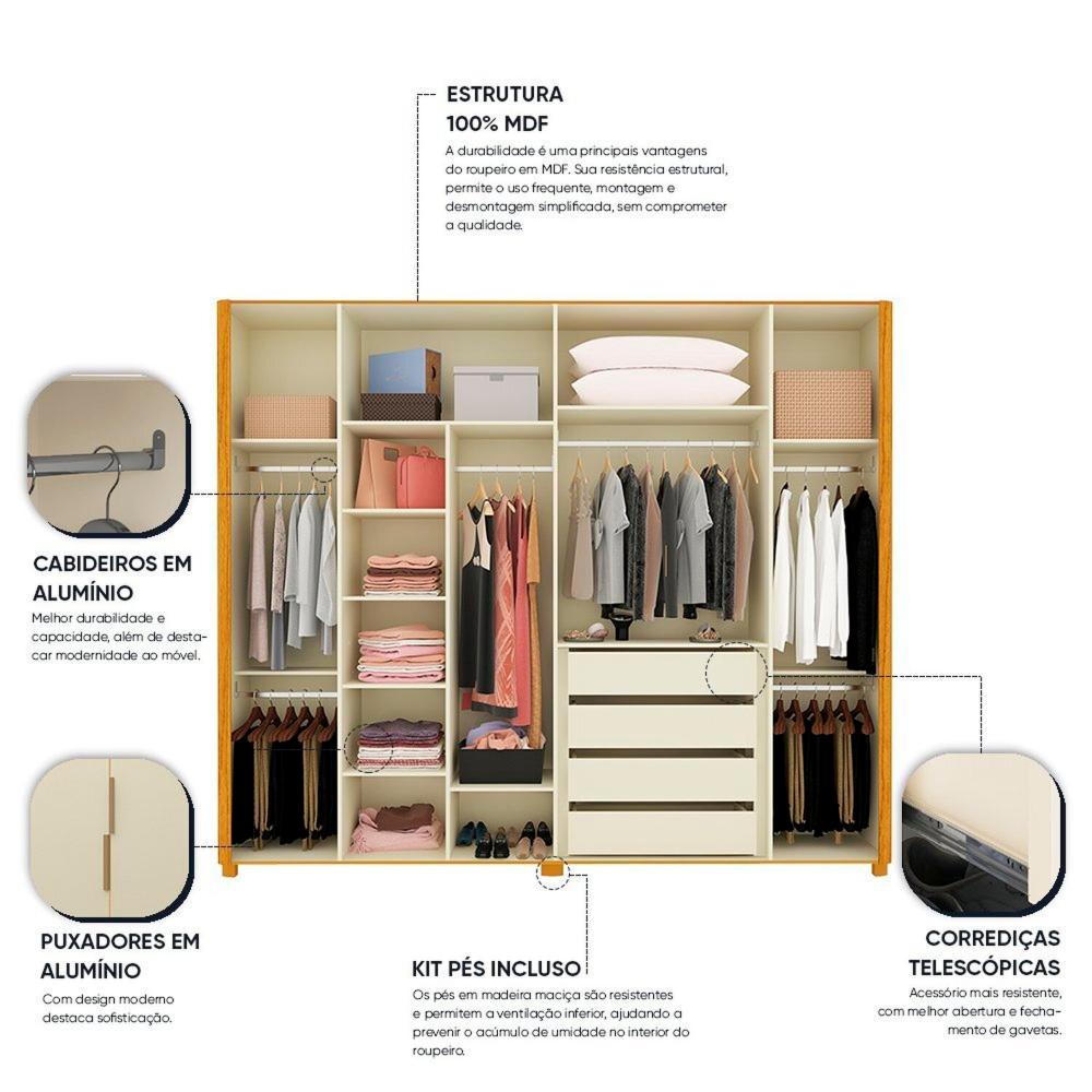 Guarda-roupa Casal 6 Portas com Pés Innova Naturale/Off White