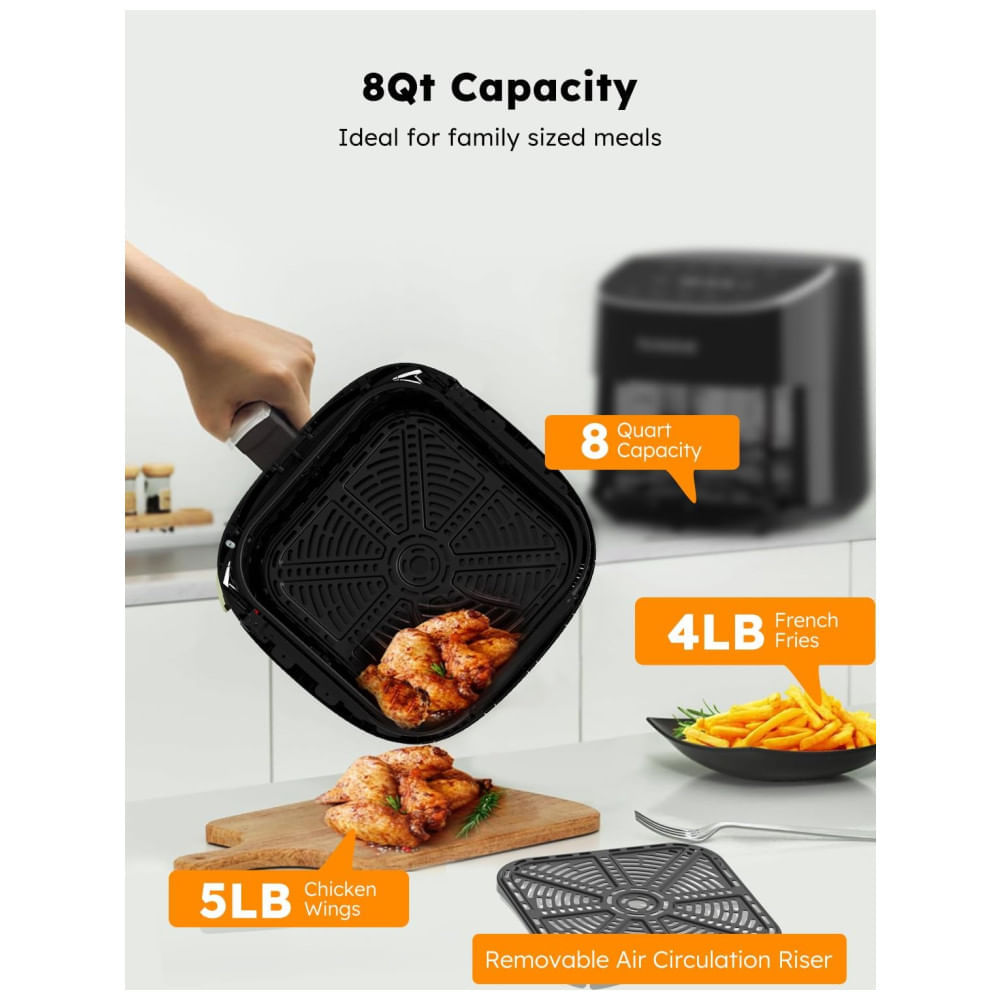 Miniatura Fritadeira Elétrica Air Fryer 7.5L com Tela Digital, Livre de PFAS, 100 Predefinições e 50 Memória, 110V 1800W, Nuwave, Preta 110v
