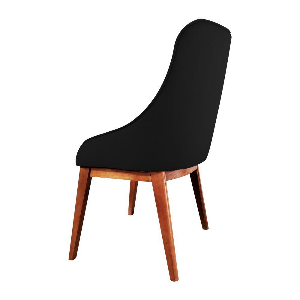 Miniatura Kit 4 Cadeiras De Jantar Elisa Nobre Estofada Liso Veludo Preto Base Madeira Maciça Mel