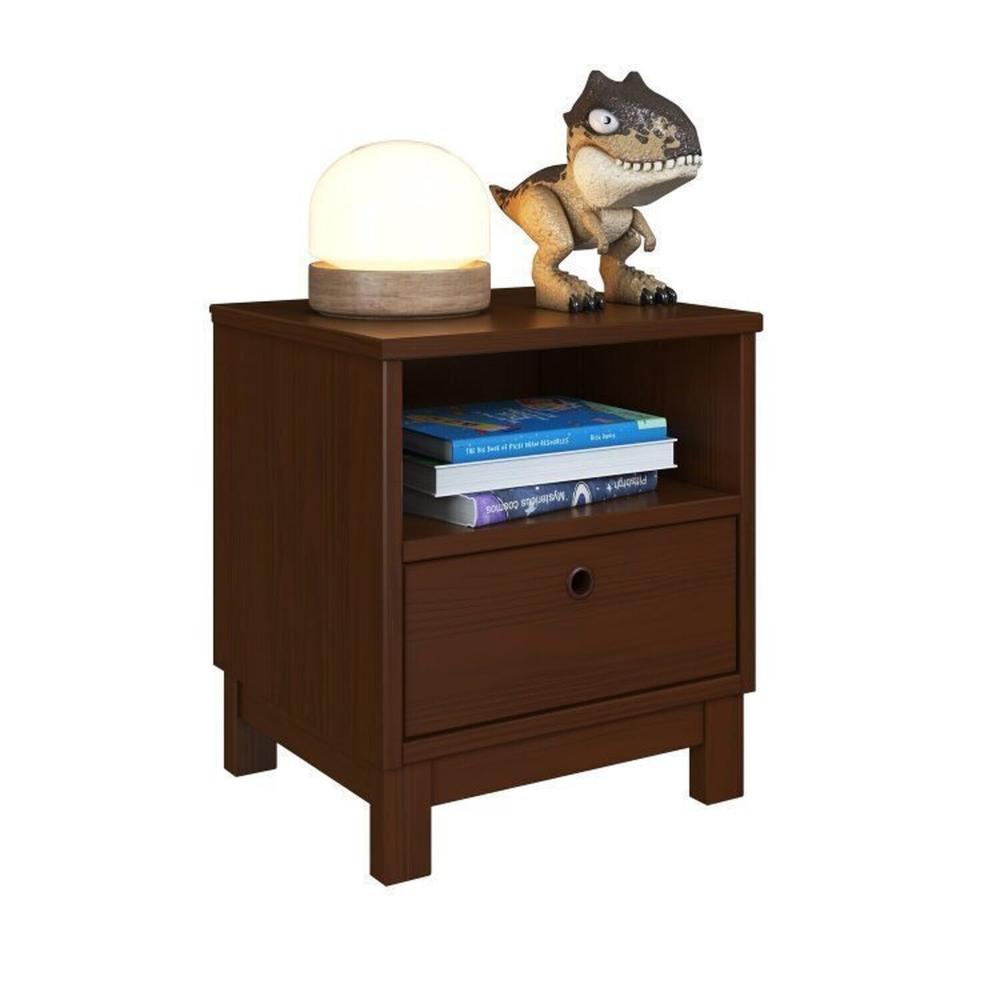 Conjunto de Quarto Solteiro Júlia de Madeira Maciça com Cama de Solteiro e Mesa de Cabeceira Walnut