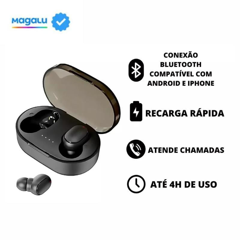 Miniatura Fone De Ouvido In-Ear Sem Fio A6S Preto Bluetooth