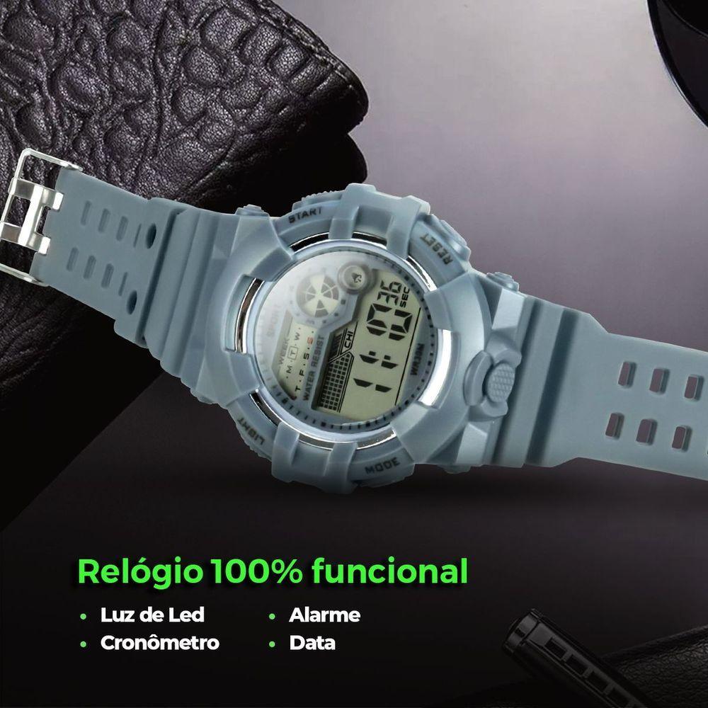 Miniatura Relogio Digital Infantil Menino Silicone Criança + Caixa Cronometro Esportivo Alarme Cinza Presente