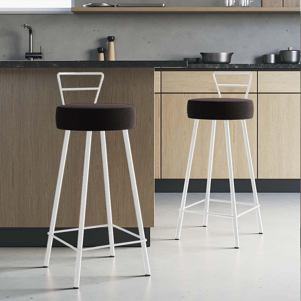 Miniatura Banqueta Alta Com Encosto Tina Eiffel Cozinha Bar Bistrô Ferro Branco Suede Marrom