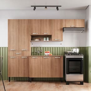 Miniatura Cozinha Completa Itatiaia Jasmim com 11 Portas, 1 Gaveta, 11 Prateleiras e Nicho - 245cm de largura - Castanho Castanho