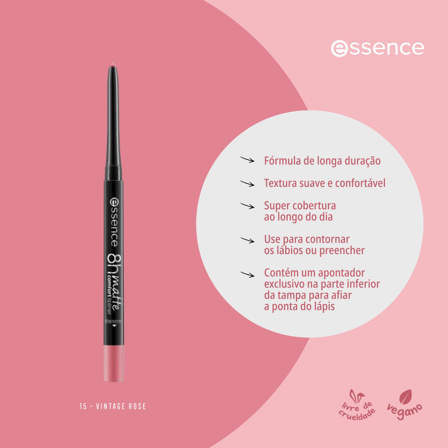 Miniatura Essence 8h Matte Comfort 15 Vintage Rose - Lápis labial 0,3g
