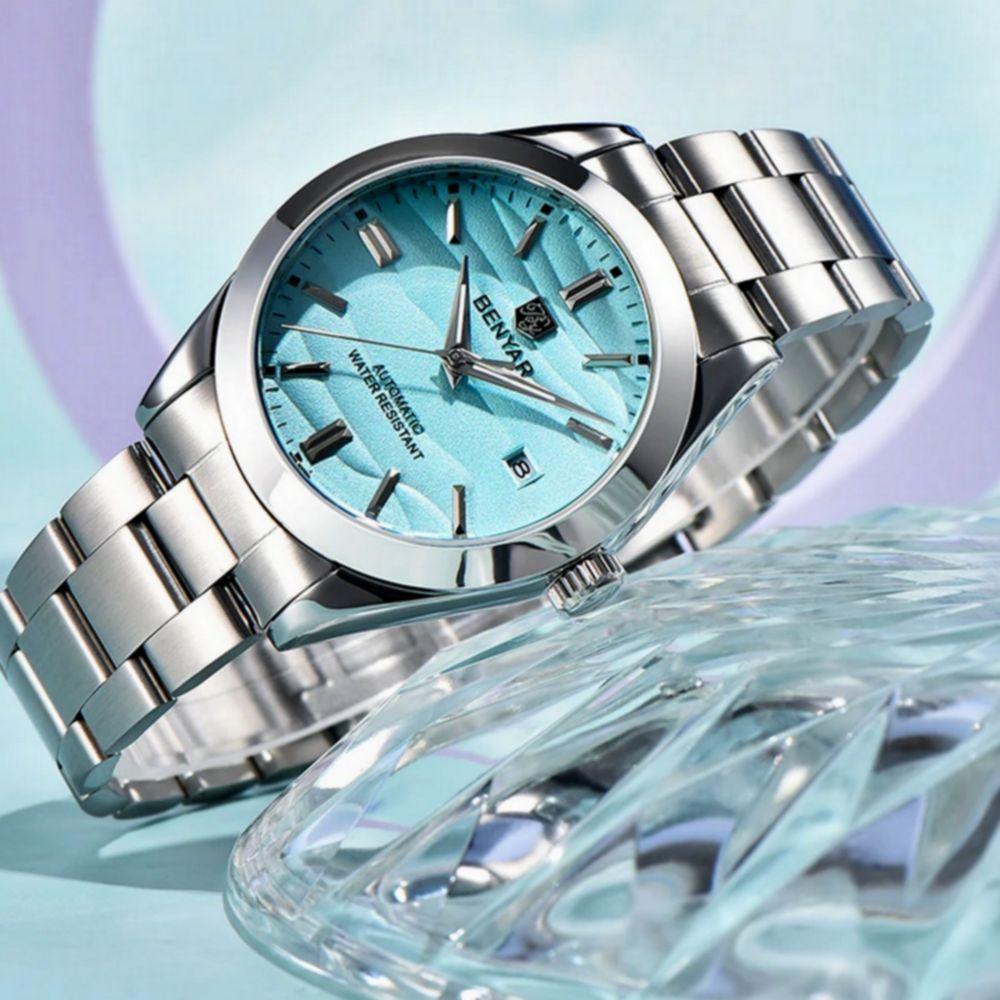 Miniatura Relógio Automático Masculino Desert Dial Design Em Aço Inoxidável Impermeavel Azul