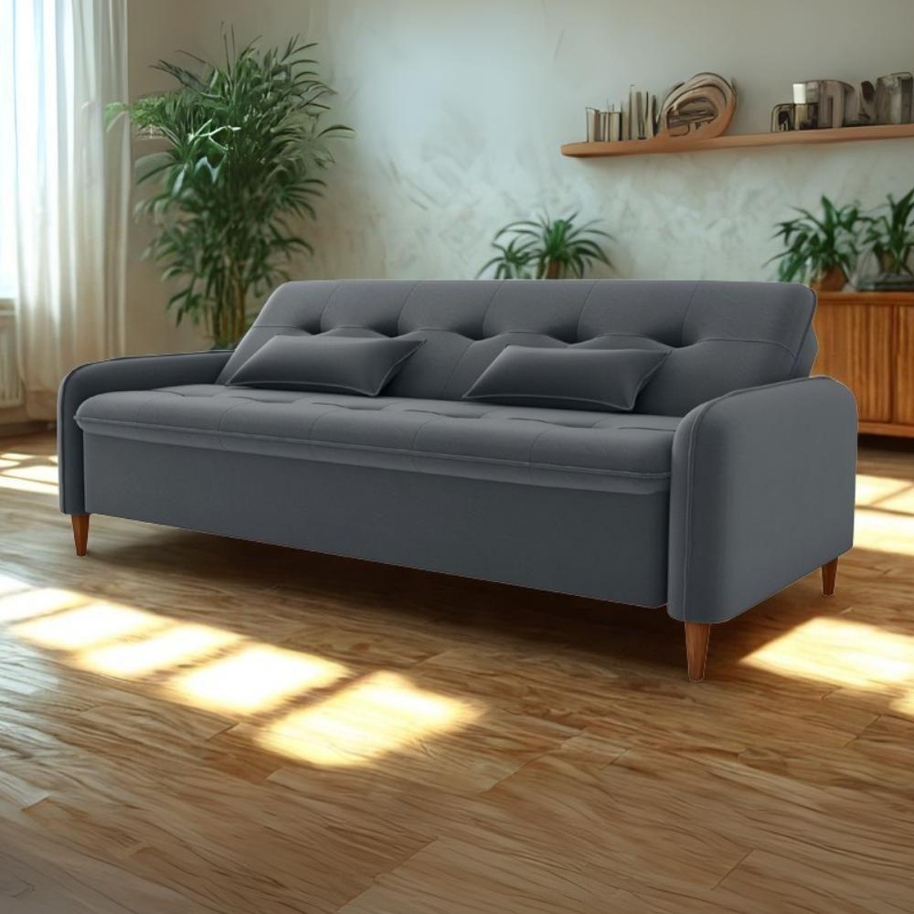 Sofa Cama 2 Lugares 206cm Donna Veludo E425 Milani Store Cinza