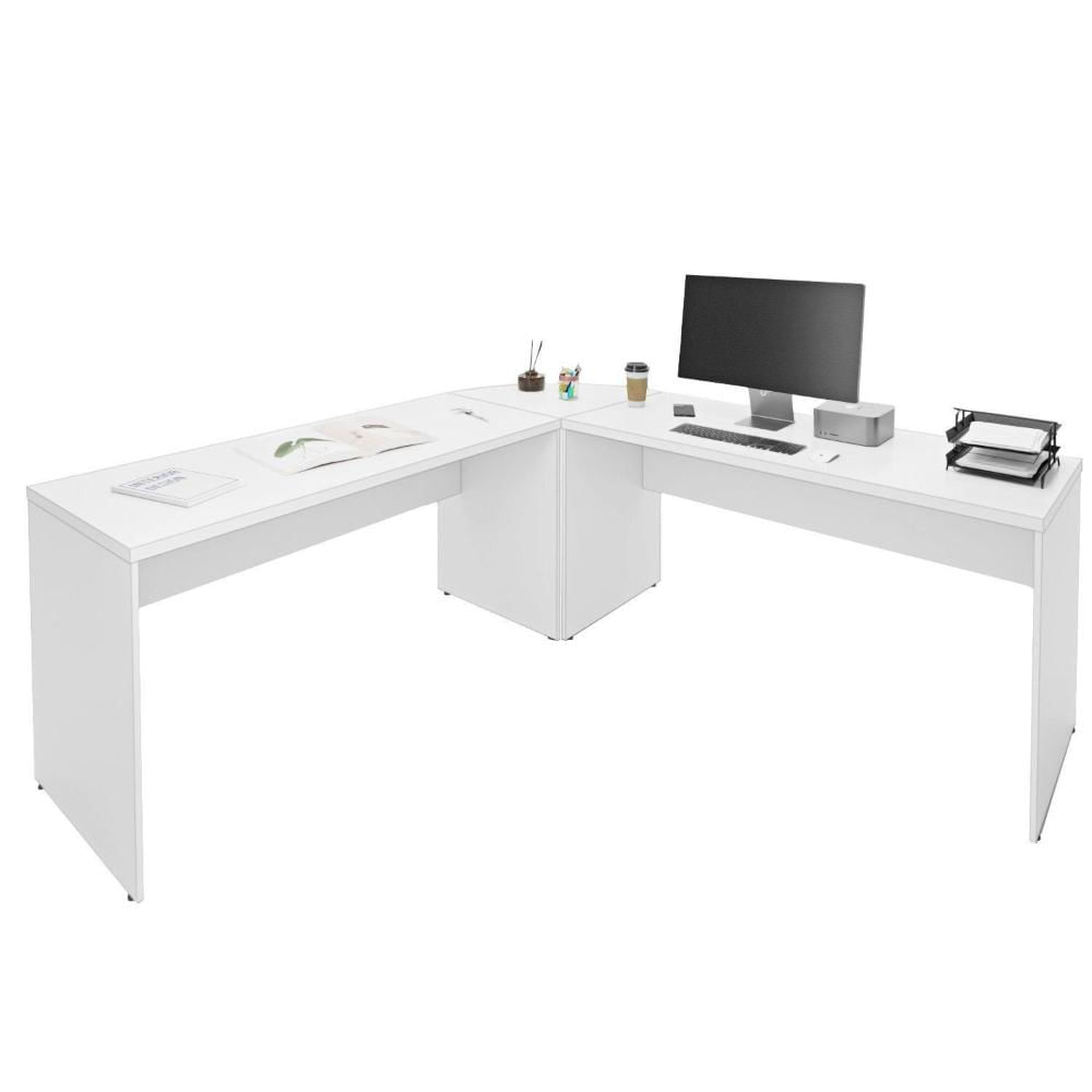 Miniatura Mesa Escrivaninha em L Canto Arredondado 140x60cm Branco
