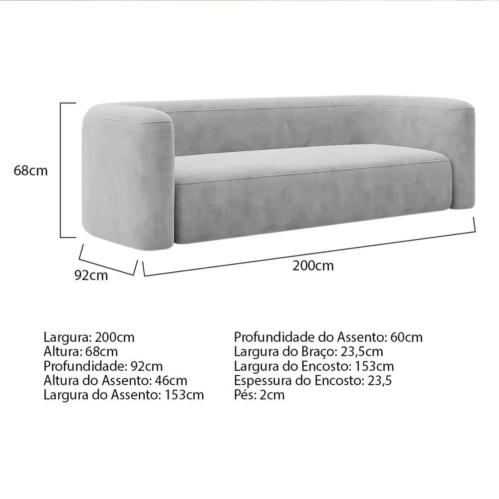 Miniatura Sofá 3 Lugares 180cm Orgânico Luxo Recepção Melina Linho Cinza Claro