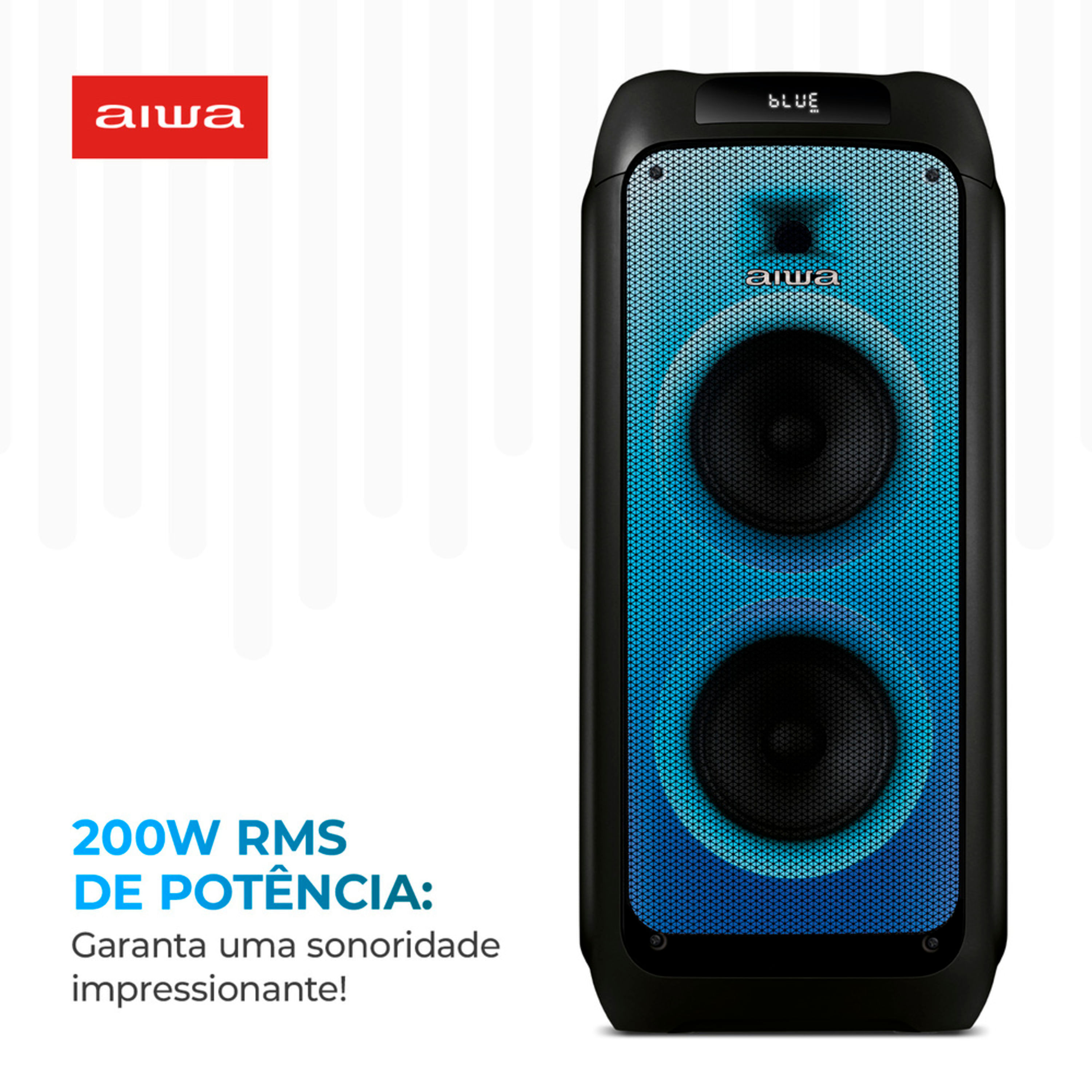 Miniatura Caixa de Som PartyBox AIWA PB-05 Bluetooth 20H RGB USB TWS Preto BIV