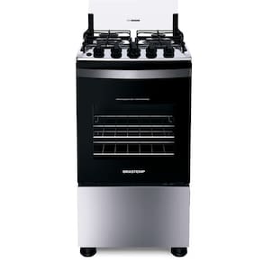 Fogão Brastemp 4 Bocas BFO4NBR Clean com Mesa de Inox, 2 Prateleiras Ajustáveis e Acendimento automático Bivolt – Inox