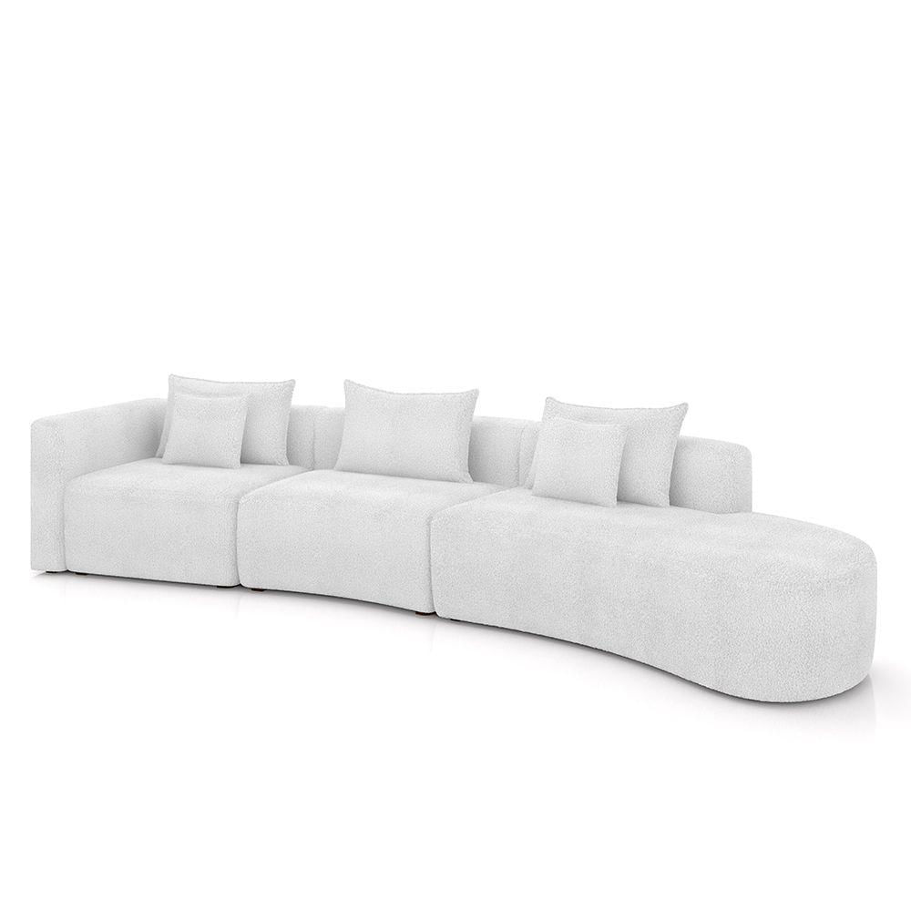 Miniatura Sofá Curvo Decorativo Kimiko 447cm 5 Lugares Sala De Estar Com Chaise Bouclê Branco G52 - Gran Belo