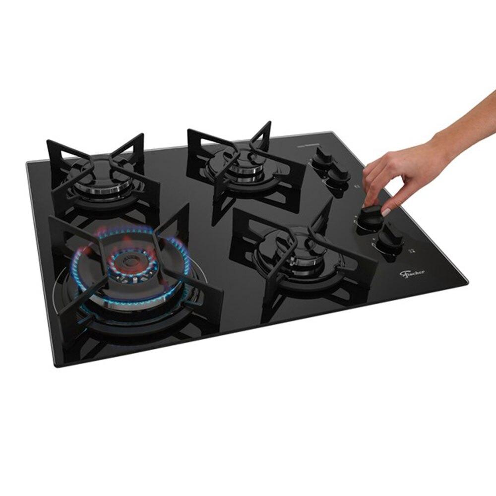 Miniatura Cooktop 4 Bocas Fischer Chama Tripla Superautomático, Preto
