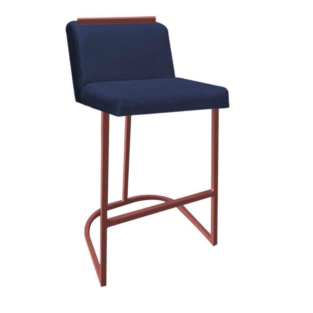 Miniatura Banqueta Com Encosto Ninna Bistrô Cozinha Ferro Bronze Sintético Azul Marinho - Ahazzo Móveis