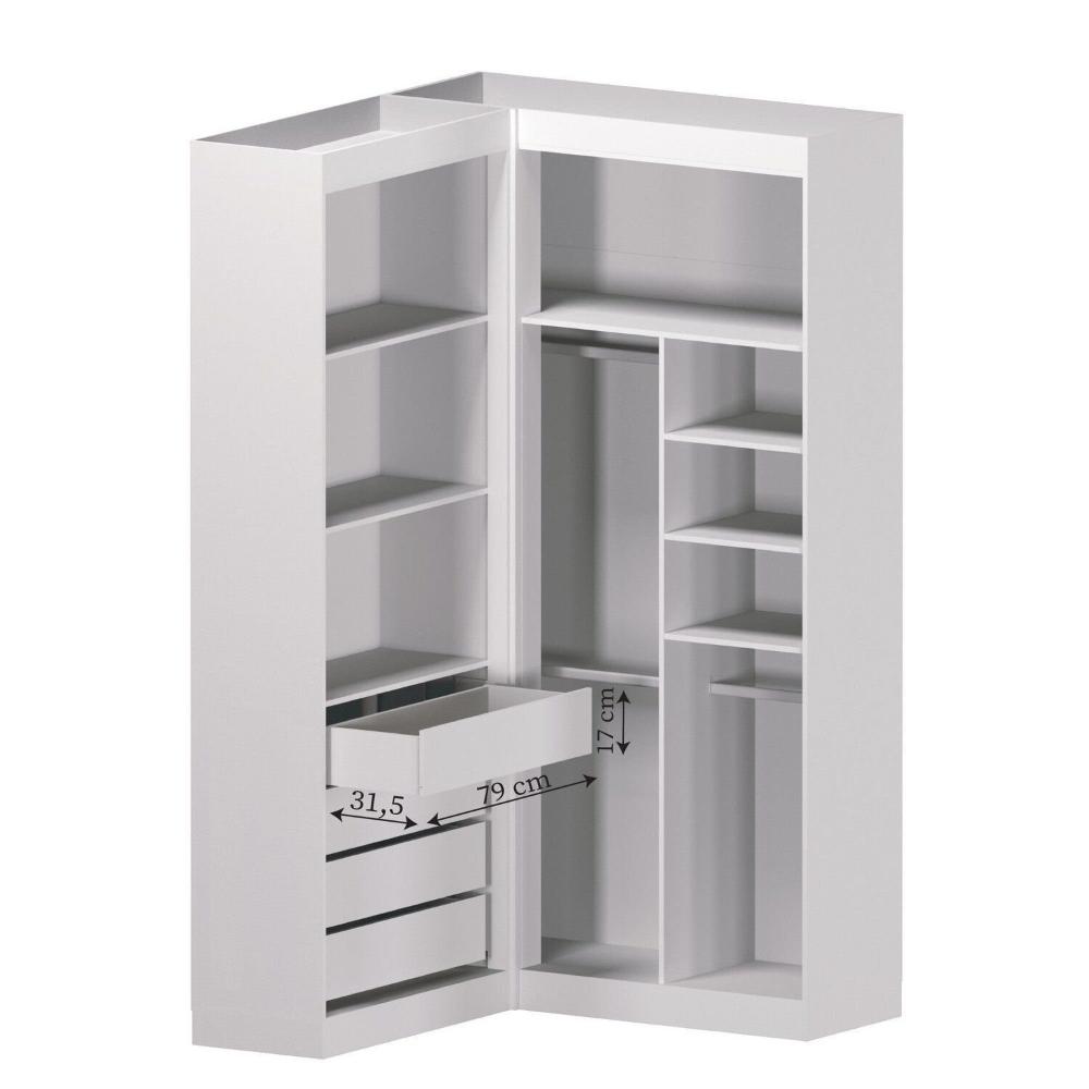 Guarda Roupa Closet Casal sem Portas Canto em L com 4 Gavetas e 3 Cabideiros Versatille Yescasa Branco