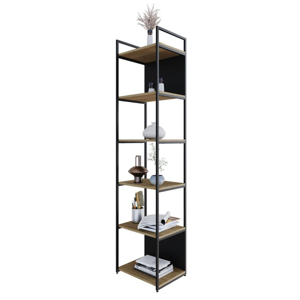 Miniatura Estante Alta com 6 Prateleiras 185x45x33cm com Fundo Yon Vermont/Preto