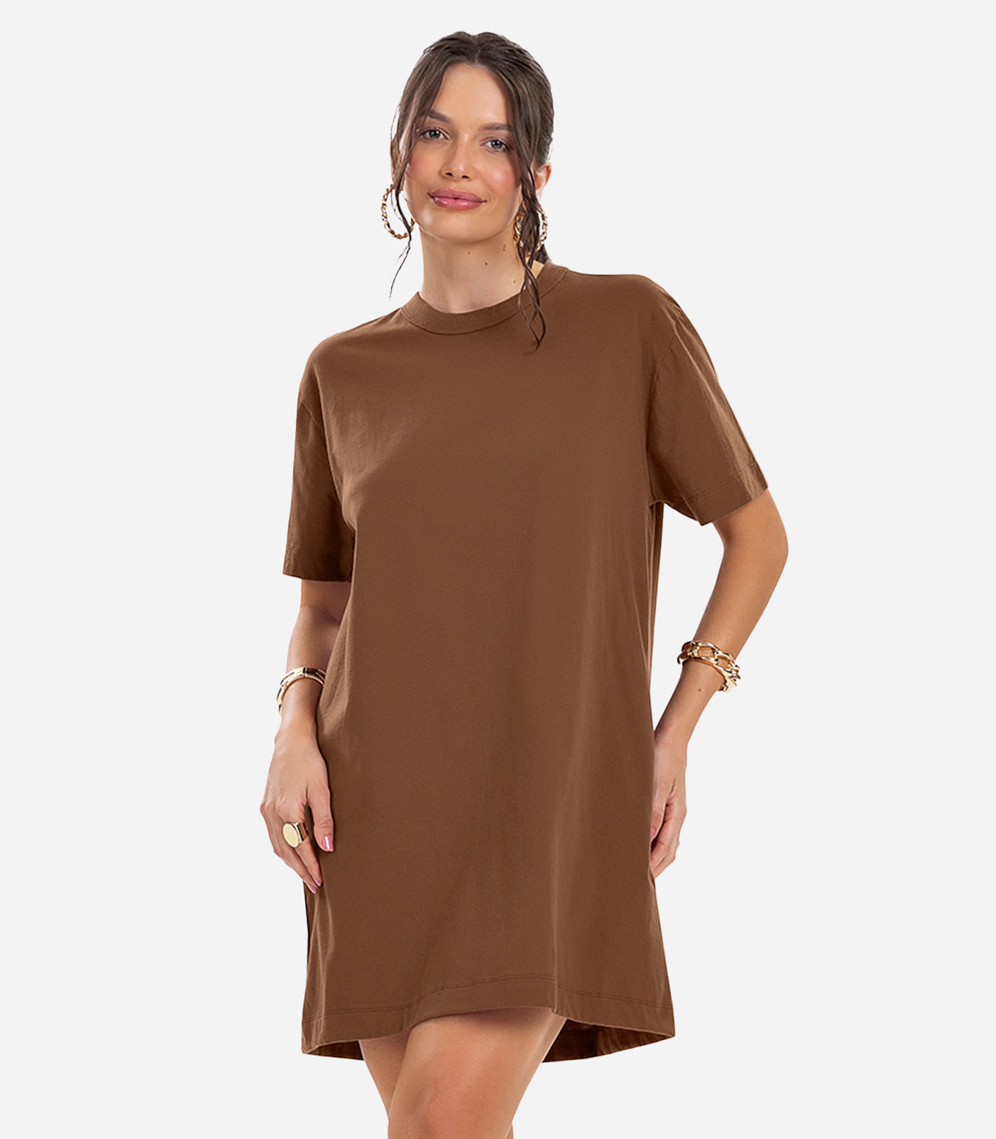 Miniatura Vestido Básico T-Shirt Feminino Rovitex Marrom G