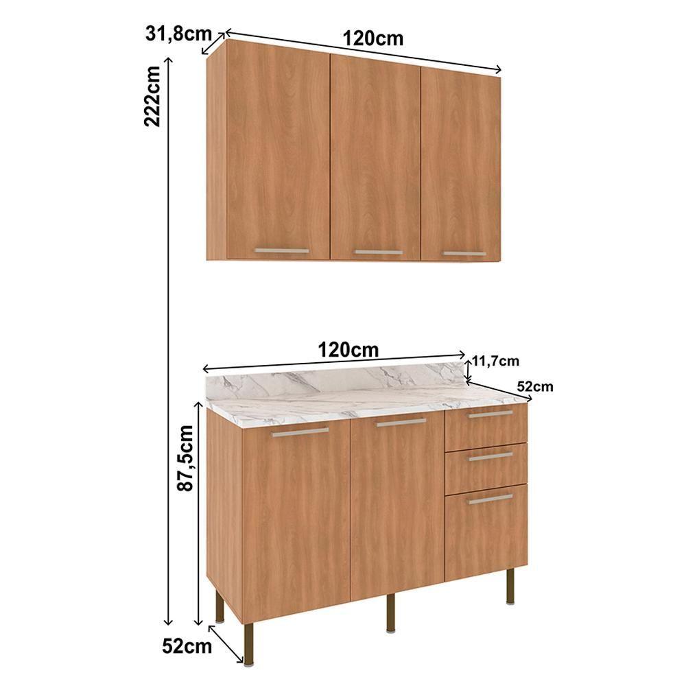 Miniatura Balcao Tampo Armario Aereo 120 Cm Cz31 Tecno Mobili Freijo Marmore Branco