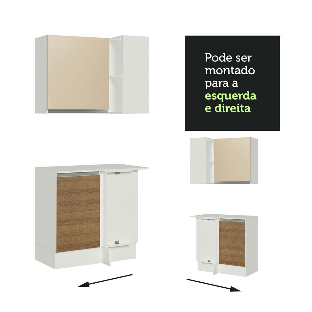 Kit Armário de Cozinha de Canto Reto 2 Portas e Nicho com Tampo 100% MDF Branco/Rustic/Crema Smart Madesa Branco