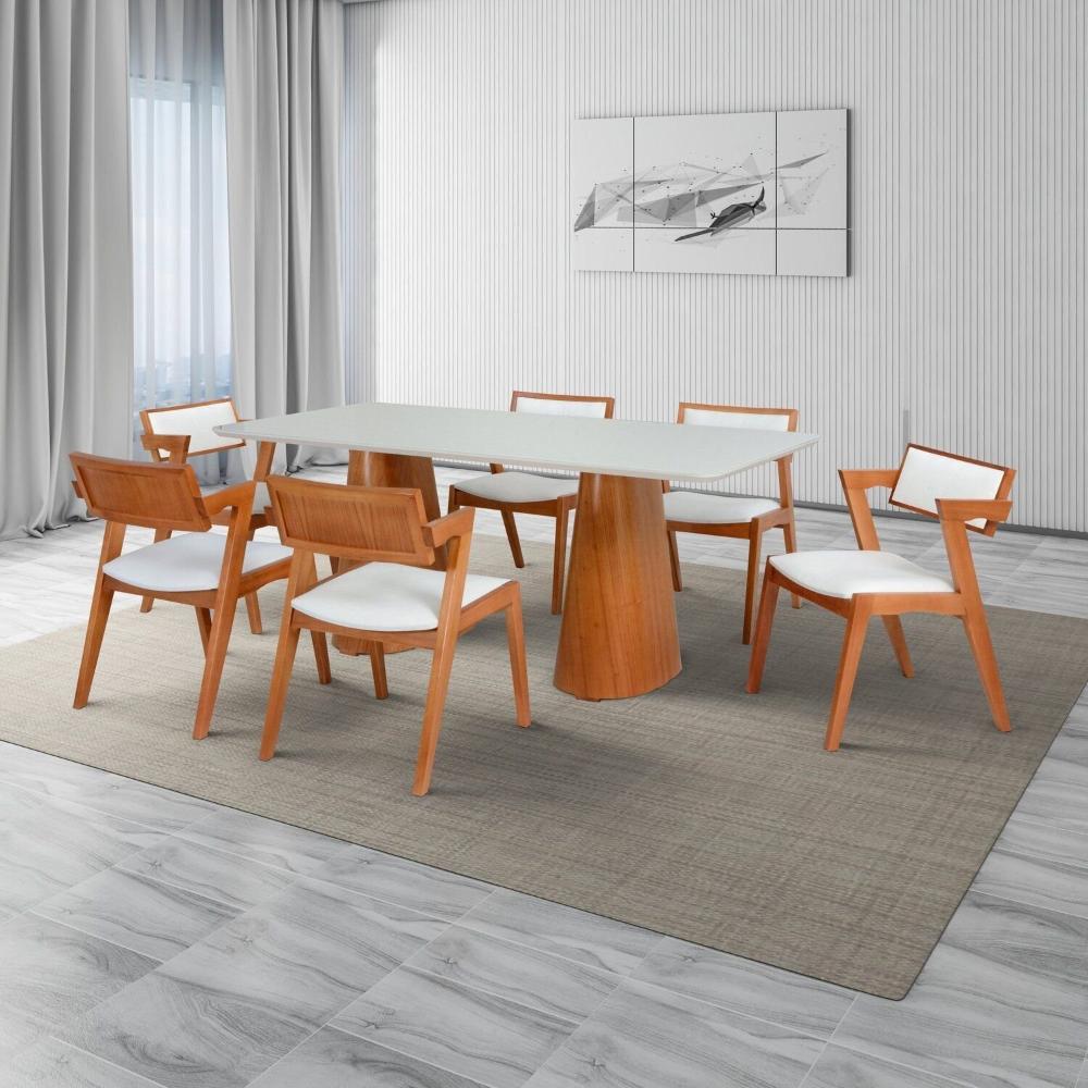 Miniatura Conjunto Mesa Fortaleza com 6 Cadeiras em Madeira e Estofada Ímola Authentic Espresso Móveis Champagnhe/Off White