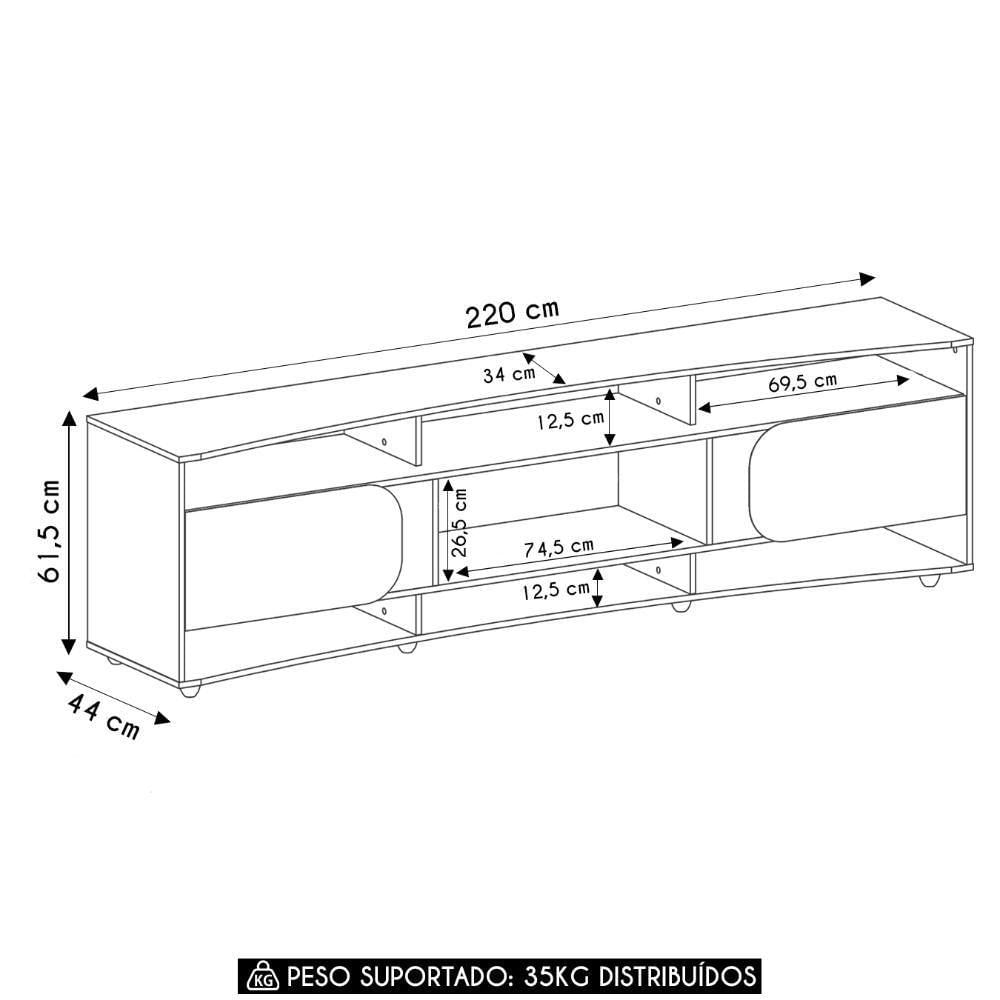 Miniatura Rack TV 86 Polegadas 220cm Com 2 Portas Reno Off White Pinho A09 - Mpozenato