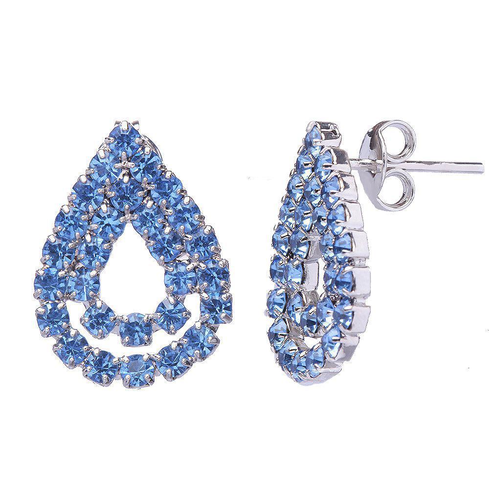 Miniatura Brinco De Gota Dupla Com Critais Azul Claro Folheado A Metalico