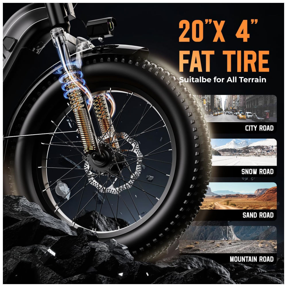 Miniatura EUY Bicicleta Elétrica para Adultos com Motor de Pico 1500W, Bateria Removível de 48V 20Ah, Ebike Rápida, Até 113Km, 48,3 km/h, Pneus 20'x4.0, Mountai