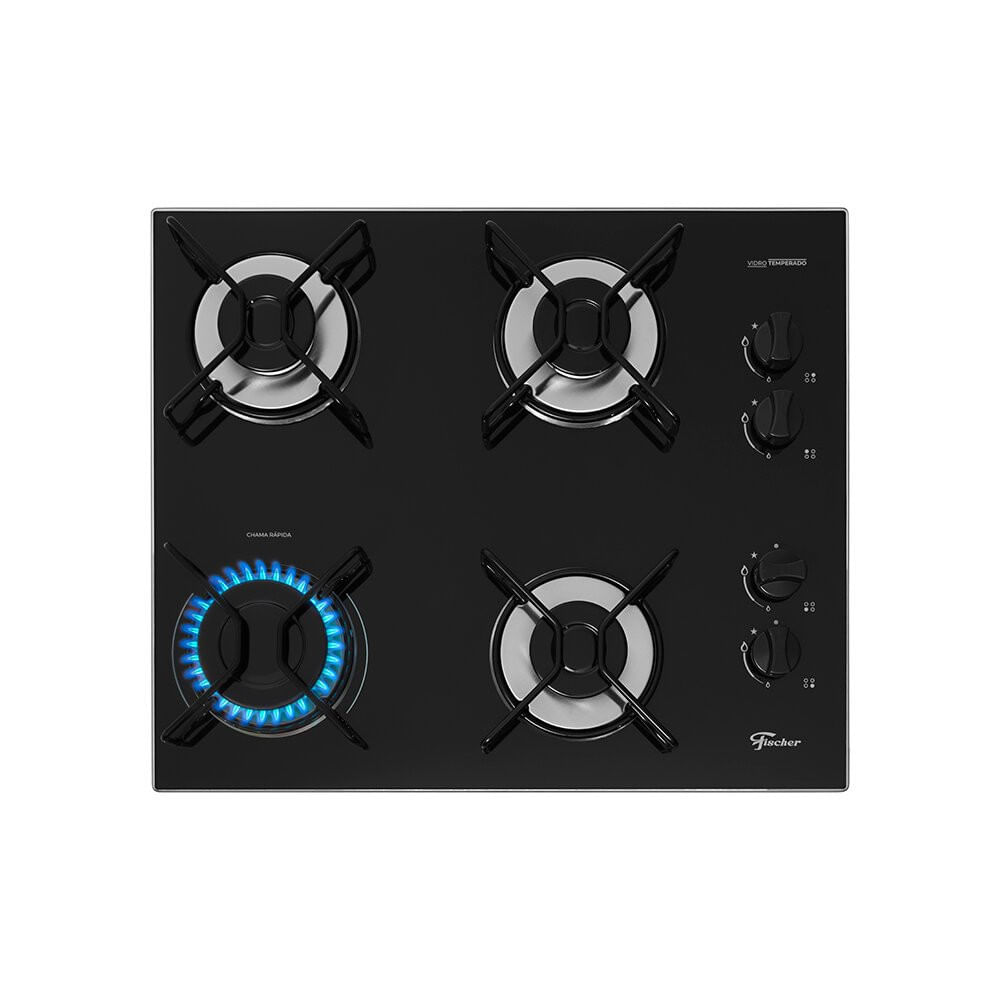 Miniatura Cooktop a Gás 4 Bocas Fischer Fit Line Trempe Esmaltada Aramado 36350-102675 Preto - Bivolt