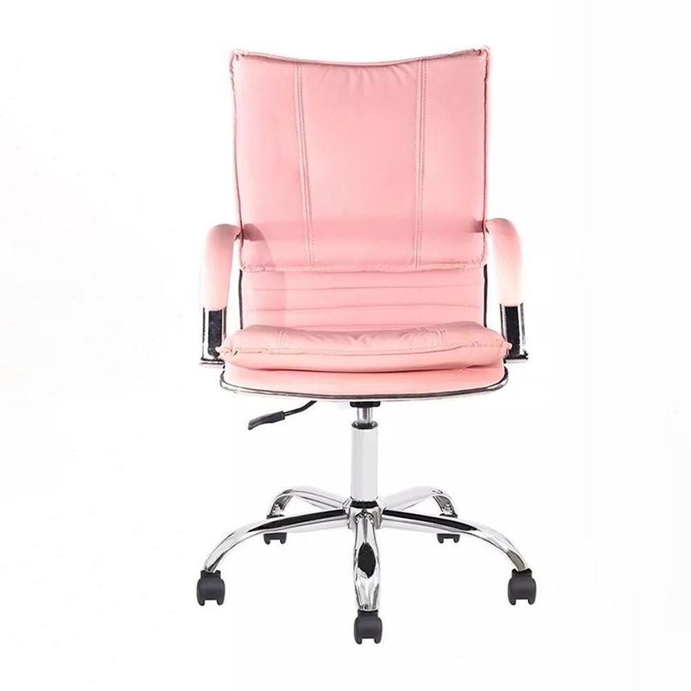 Kit 2 Cadeiras De Escritório Diretor Desenho Italiano Steven Em Aço Cromado Base Giratória Rosa Claro G31 - Gran Belo