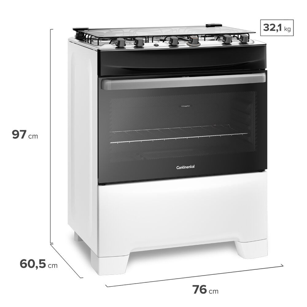 Fogão a Gás de Piso 5 Bocas Continental Mesa de Inox FC5IB Branco - Bivolt