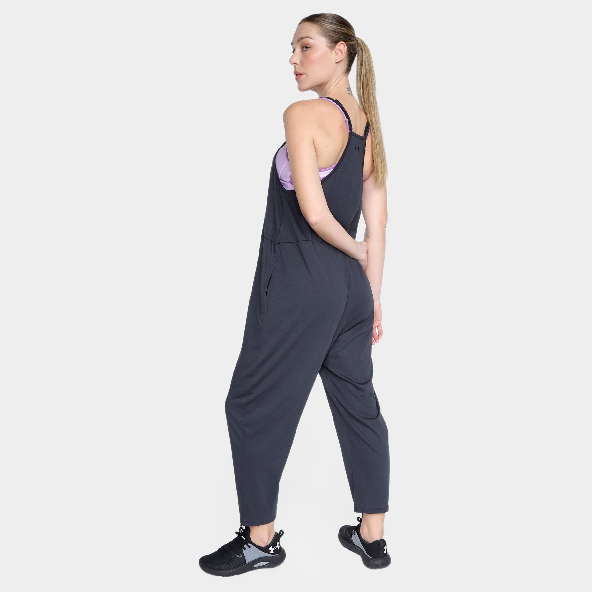 Miniatura Macacão Under Armour Rival Jumper Feminino Preto+Branco - G