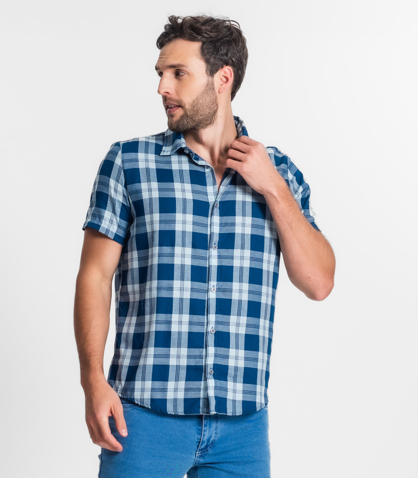 Miniatura Camisa Masculina Xadrez Diametro Azul G