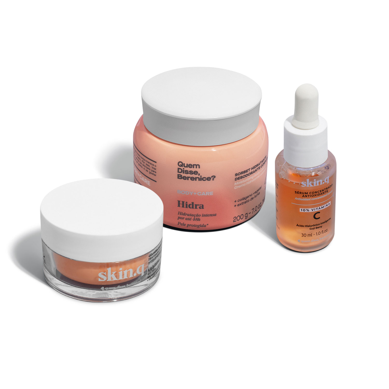 Miniatura Combo Sérum Antioxidante Vitamina C 30ml + Gel Hidratante Trivitaminico 50g + Hidra Sorbet Hidratante 200g