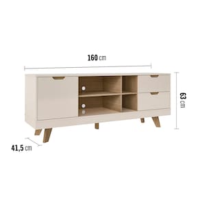 Rack Michigan Artely com 2 gavetas e 4 nichos para TVs de até 65 polegadas Off White e Carvalho