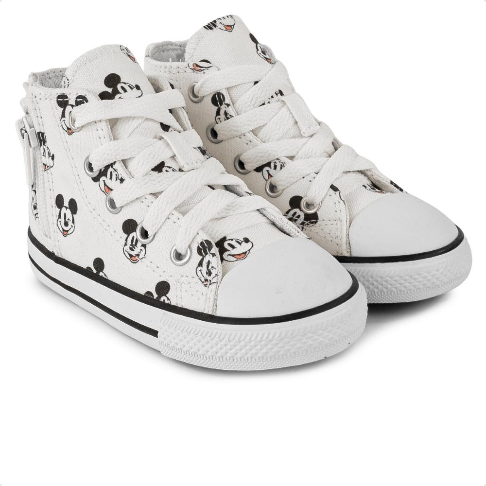 Tênis Converse All Star Chuck Taylor Cano Alto Side Zip Mickey Infantil Off white / Preto - 20