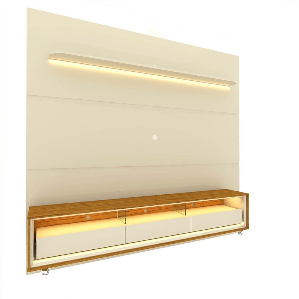 Miniatura Rack com Painel para Tv até 85 Polegadas Led 3 Gavetas com Rodízios 220cm Royal/requinte Off White/Naturale-Off White