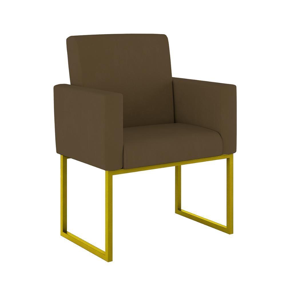 Miniatura Kit Sofá 2 Lugares + 2 Poltronas Recepção Sala Base Dourada Cor:marrom Marrom