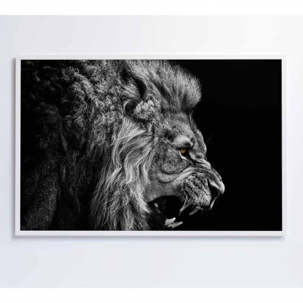 Miniatura Quadro Leão Preto E Branco 60x40 Cm Adesivo Fotográfico