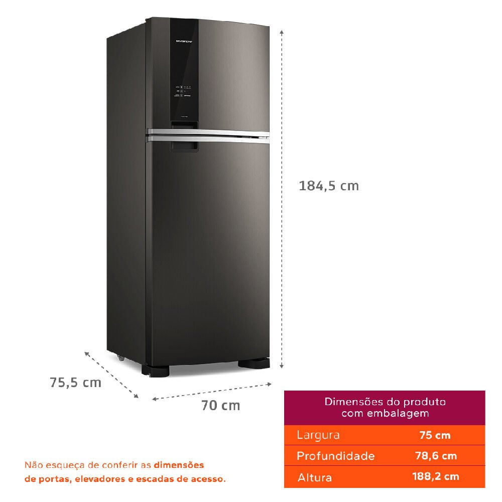 Miniatura Geladeira Brastemp Frost Free Duplex 463 Litros Black Inox Fresh Box - BRM55FE Preto - 110V