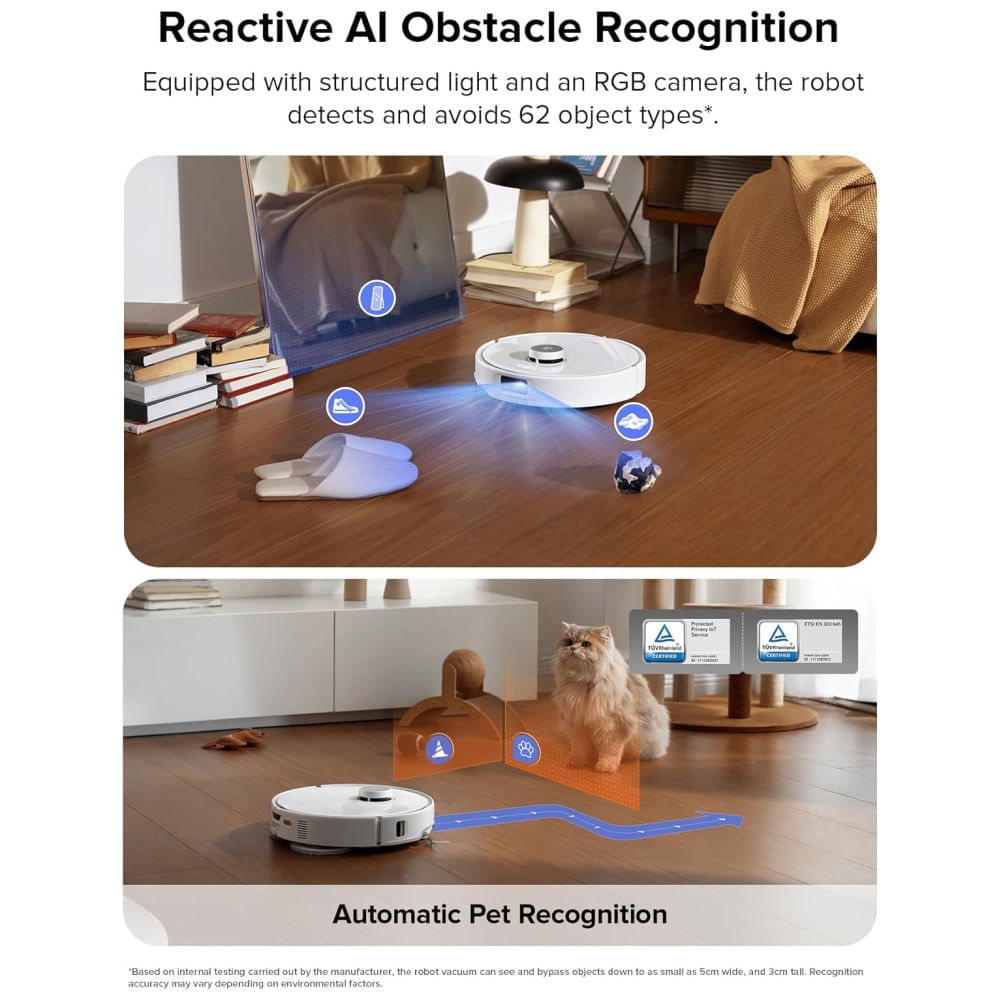Miniatura Roborock Qrevo Edge: Robô Aspirador + Esfregão, 18,5kPa Sucção, Zero Enroscos, Reconhecimento Obstáculos, Lavagem Esfregão Água