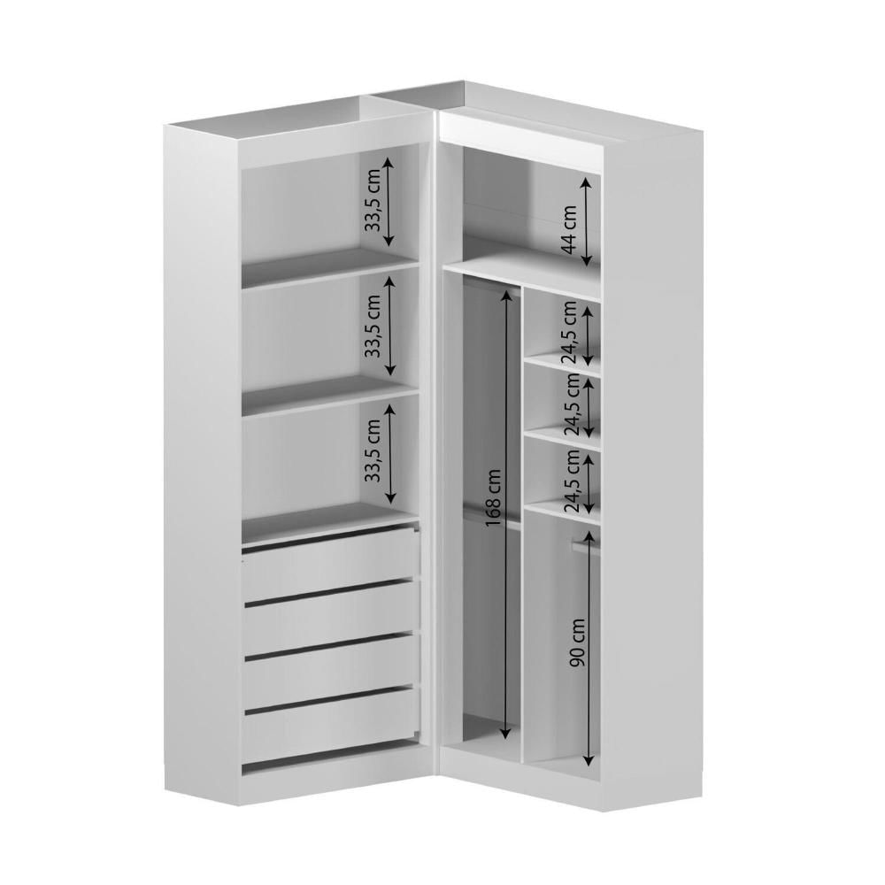 Guarda Roupa Closet Casal sem Portas Canto em L com 4 Gavetas e 3 Cabideiros Versatille Yescasa Branco