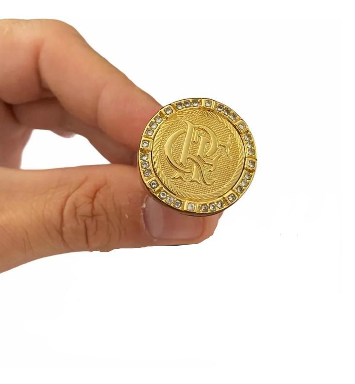 Miniatura Anel Flamengo Crf Banhado A Ouro 18K Luxo Com Pedras