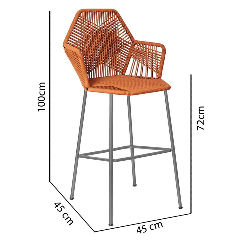 Miniatura Banqueta Alta Sttar Cozinha Ferro Prata Fibra Terracota