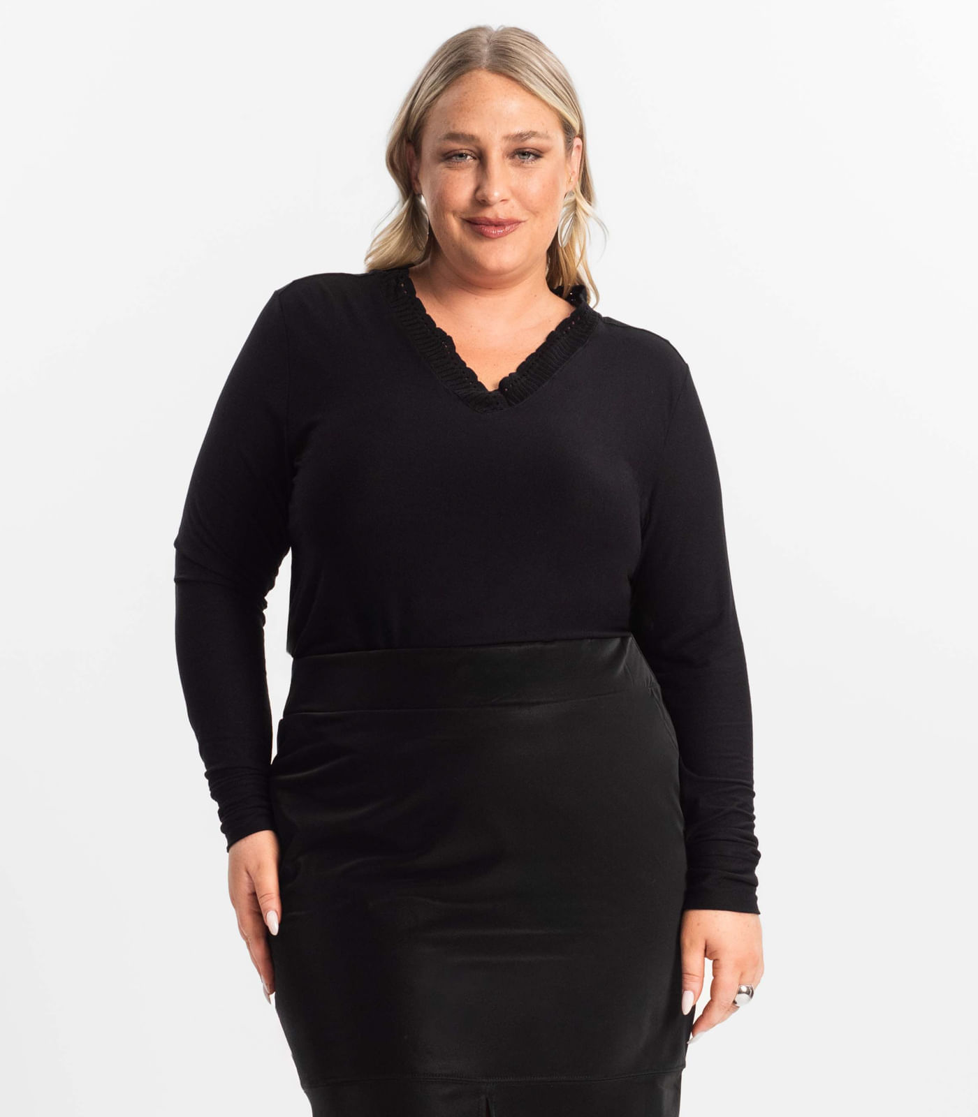 Miniatura Blusa Plus Size Manga Longa Feminina Secret Glam Preto Plus G1